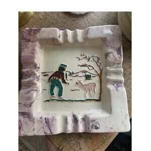 Vintage MCM Aztec Ashtray Purple Haze  & Gold Tobacco Man Caver Bar Decor
